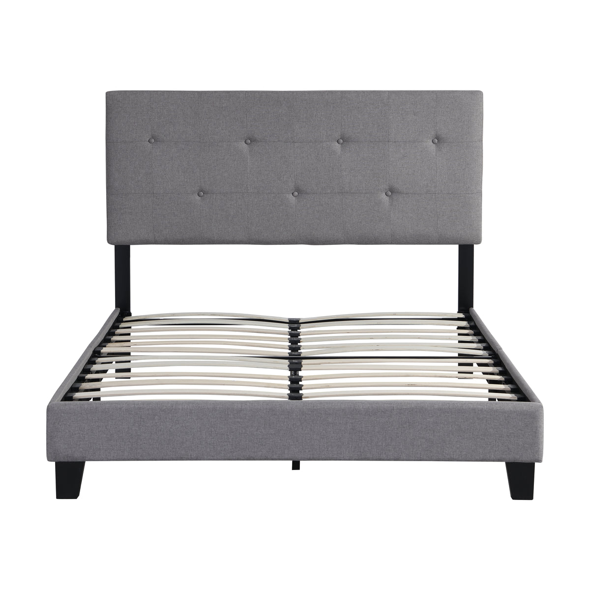 Full Upholstered Platform Bed – Tufted Linen Headboard
