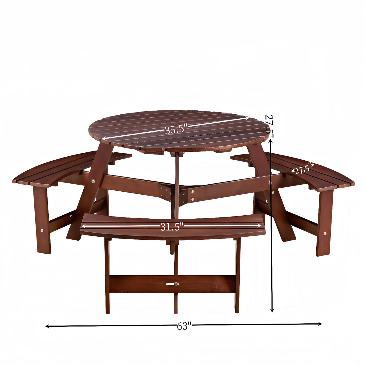 6-Person Circular Picnic Table – Brown Finish