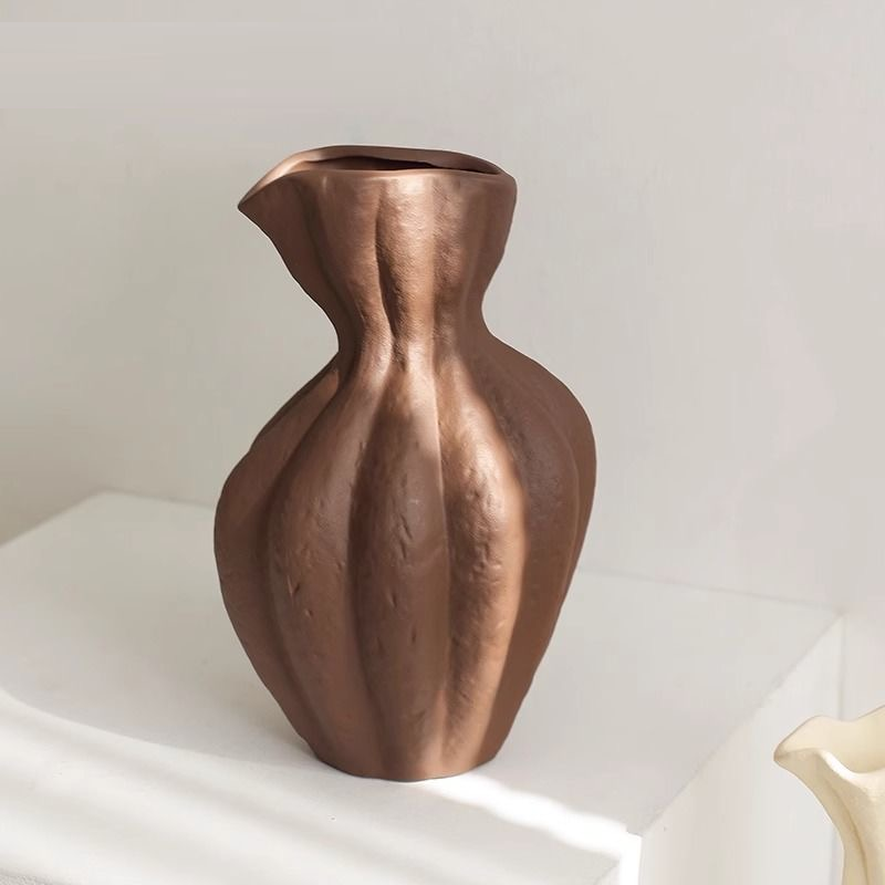 Earth Brown Pottery Display Vase Accent