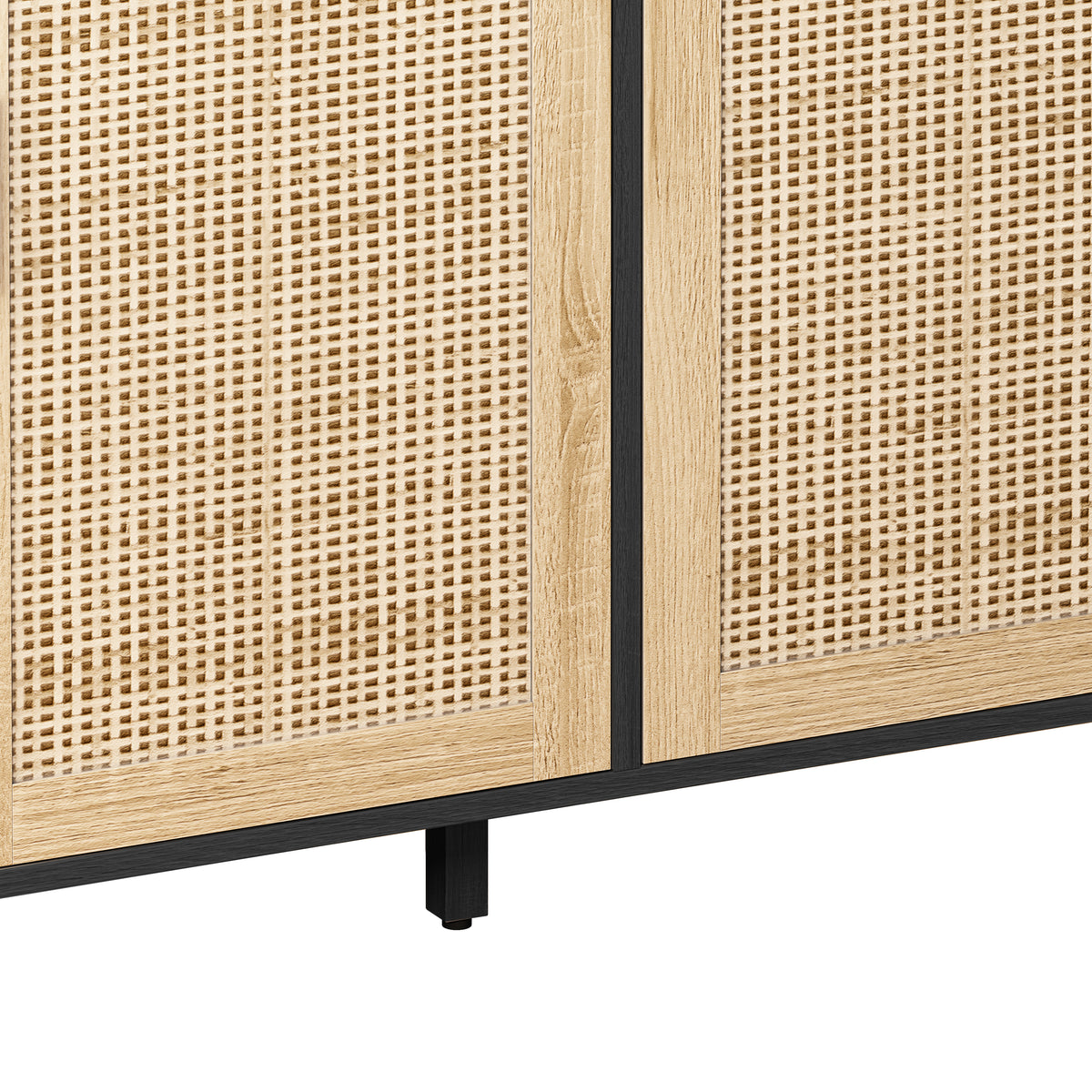 62-Inch Black Rattan 4-Door Storage Cabinet