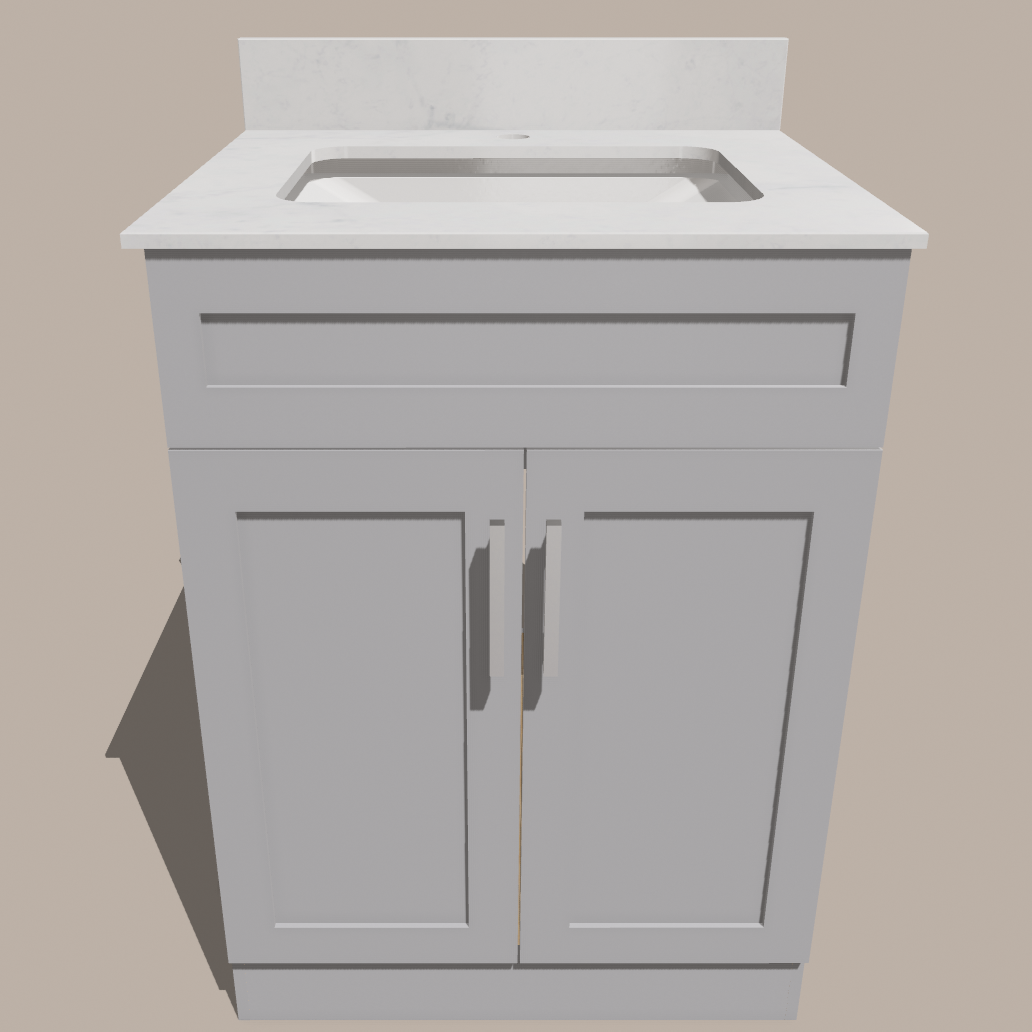 24-Inch Shaker Bathroom Vanity — White or Gray | Plywood Cabinet, Solid-Wood Doors, Soft-Close 3-Way Clip-On Hinges