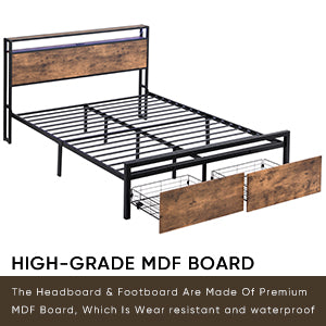 Full Size Storage Bed with LED Charging Station