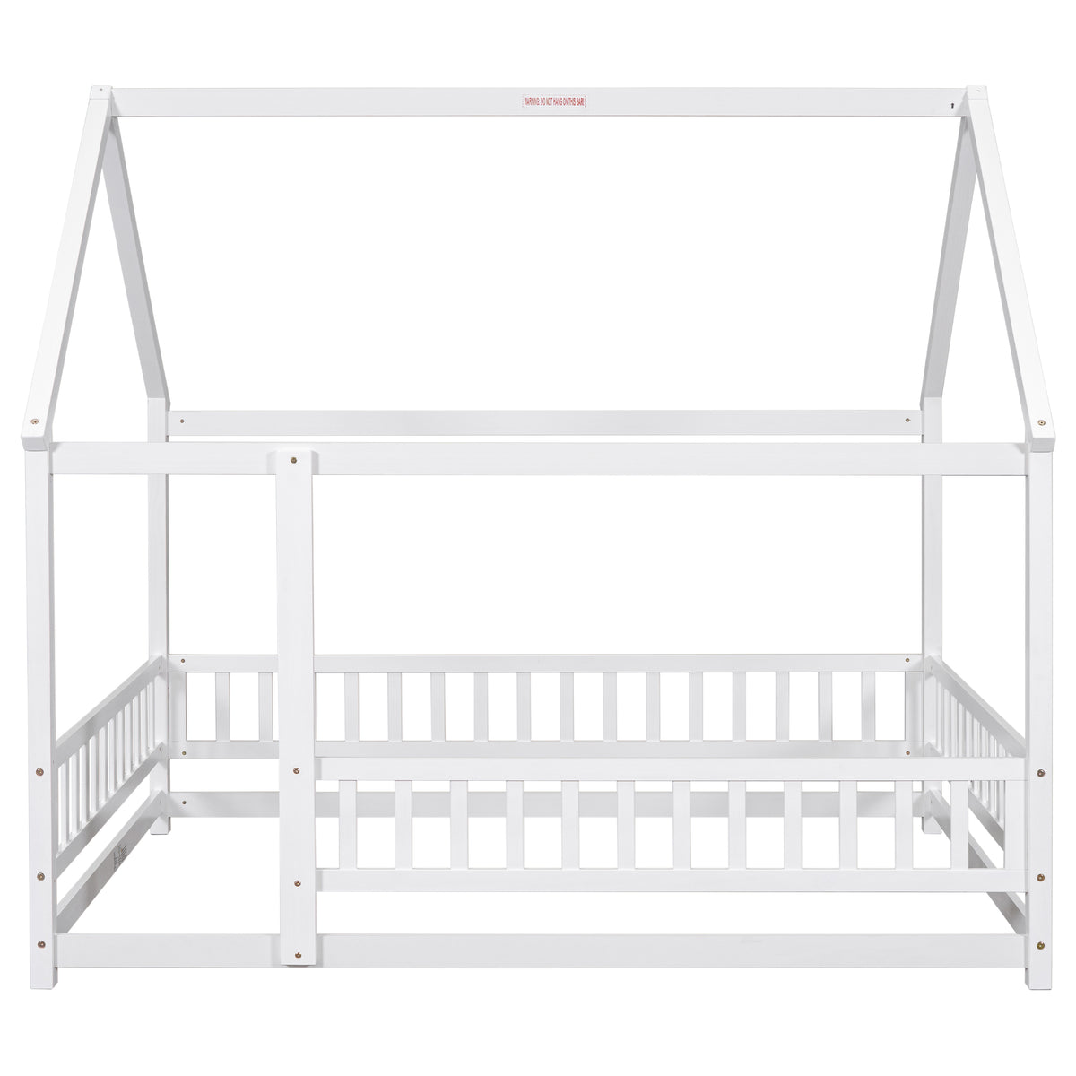 Full Wooden Bed with House Roof Frame White