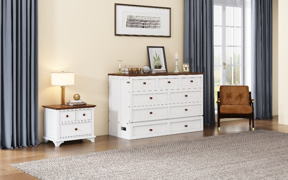 Pine Murphy Bed Queen White Walnut