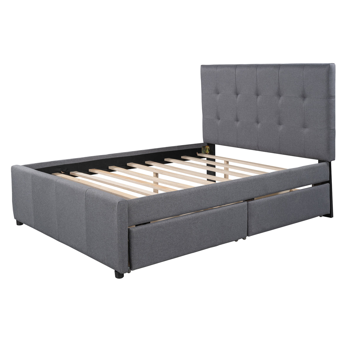 Linen Platform Bed with Headboard White