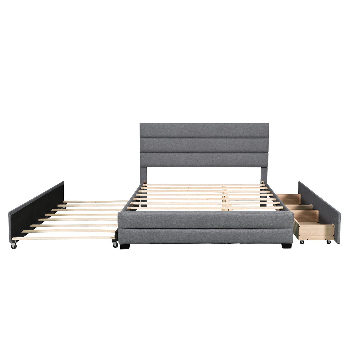 Queen Upholstered Bed with Trundle Gray