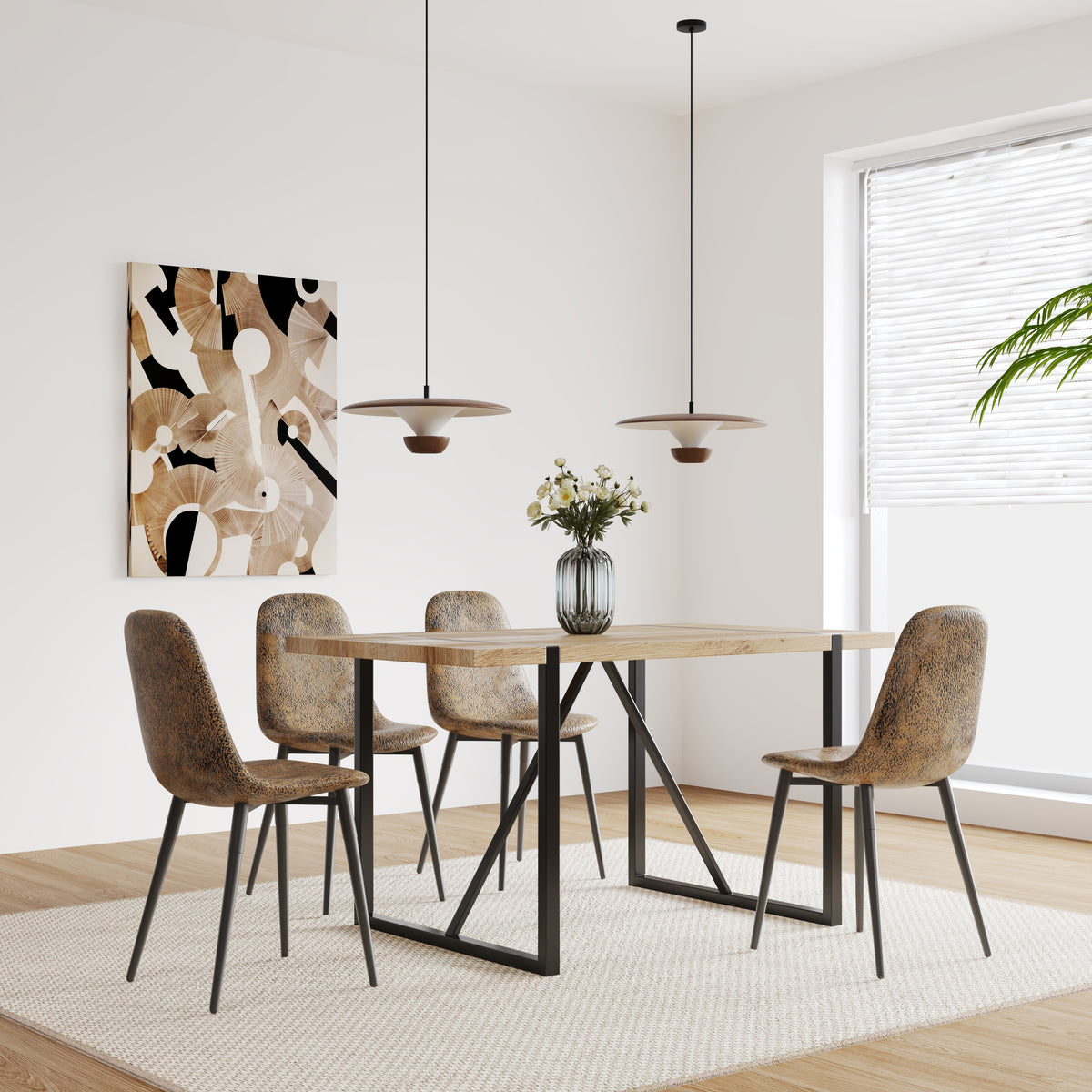 Modern Dining Chair Set (4 pcs) – Brown Upholstered Seats