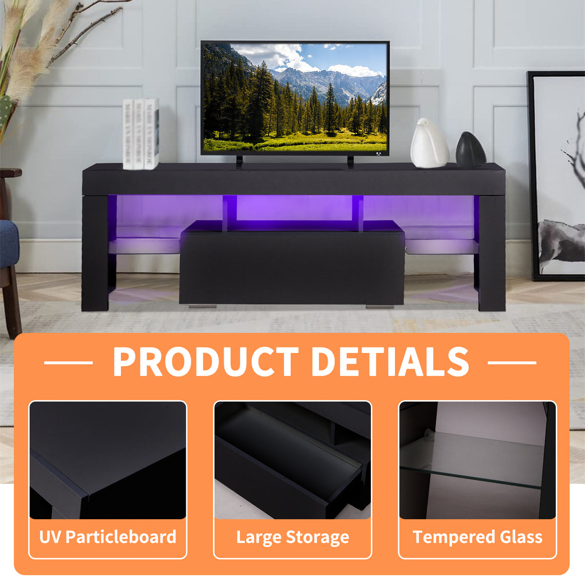 Modern TV Console with LED Storage Gray