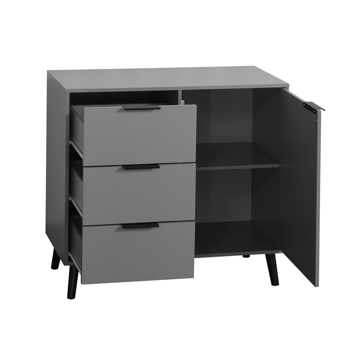 Gray Storage Cabinet with Drawers and Adjustable Shelves