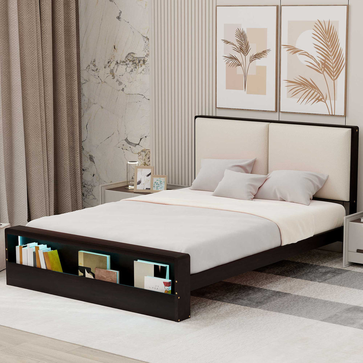Queen Platform Bed with LED Headboard Espresso