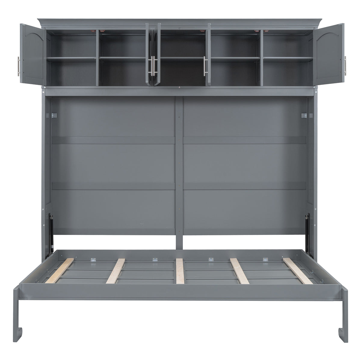 Gray Murphy Bed with Top Cabinets