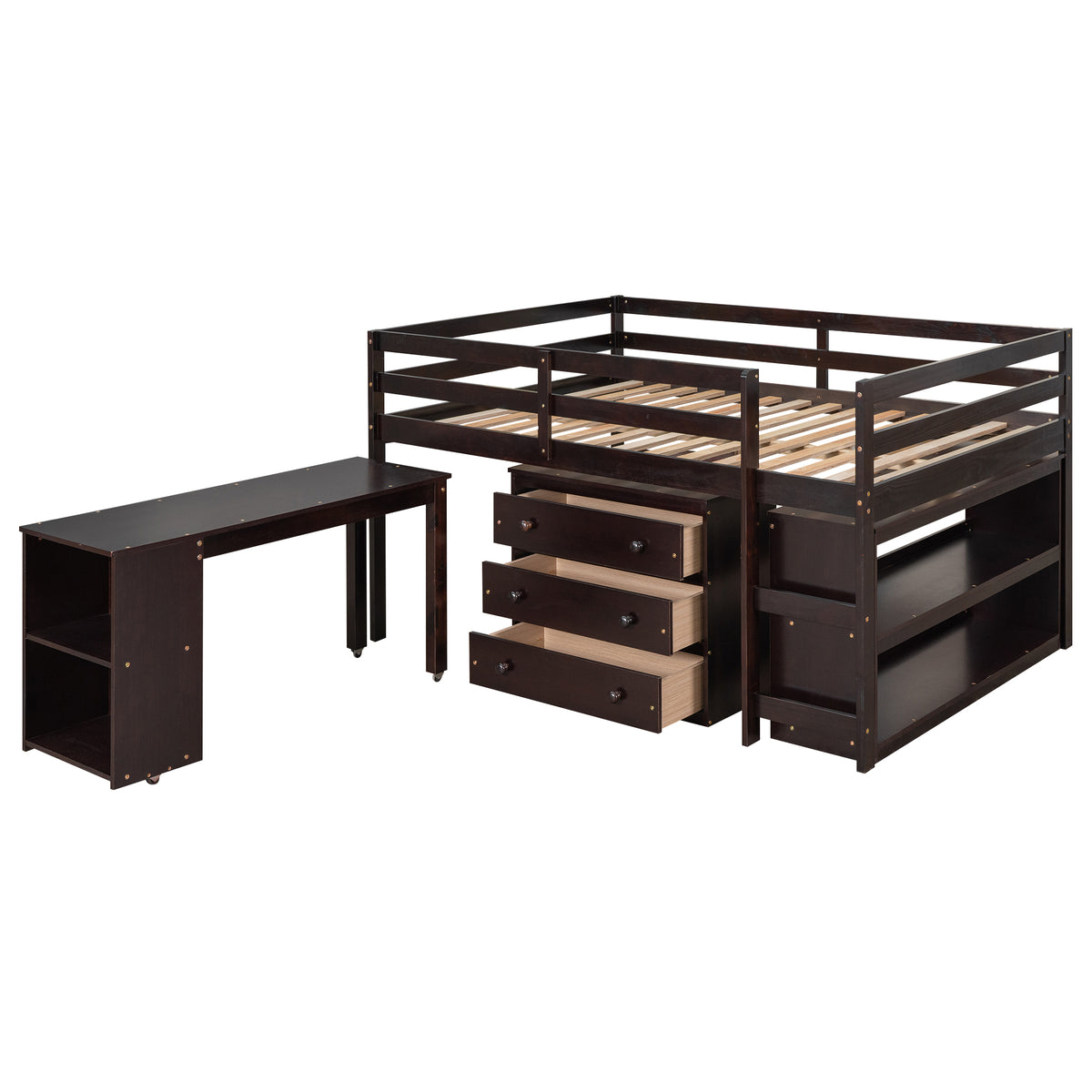 Full Loft Bed with Cabinet Espresso