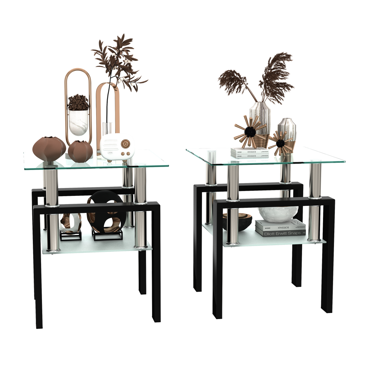 Glass Coffee Table Set (2 pcs) – Black Frame