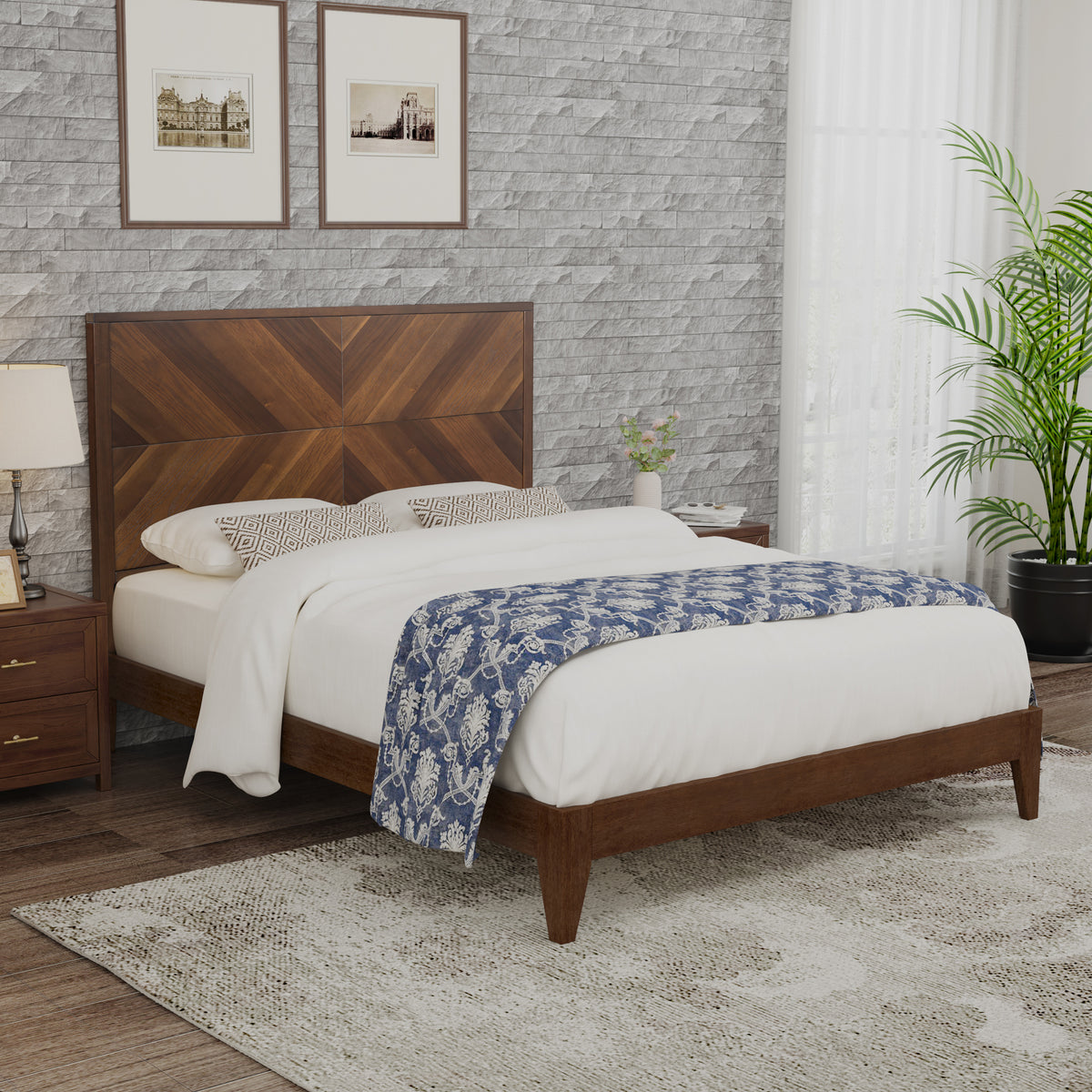 Mid-Century Platform Bed Walnut