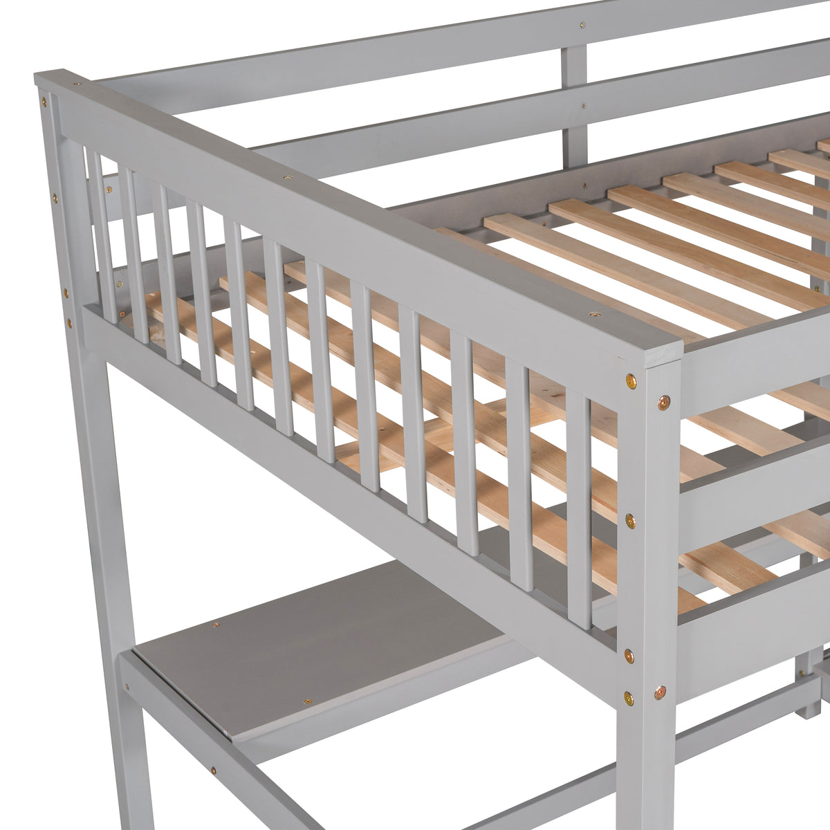 Full-Size Loft Bed with Desk and Drawers Gray