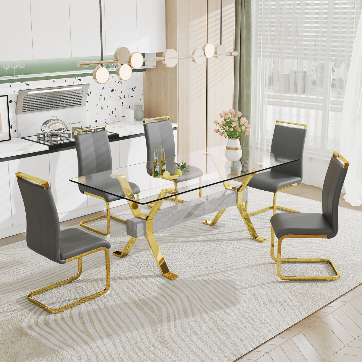Glass Dining Table with Gold Metal Legs