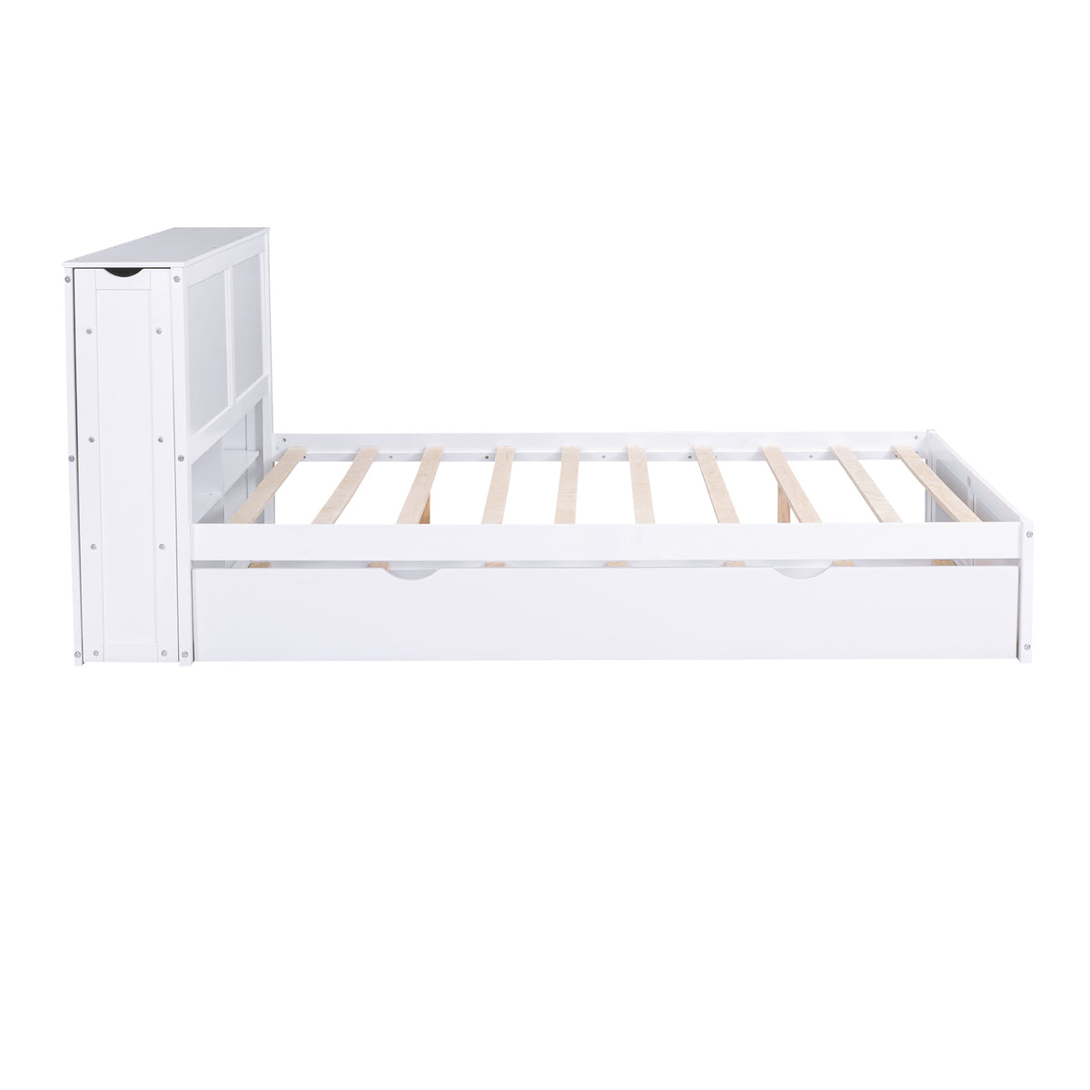 Queen Storage Platform Bed with Trundle White