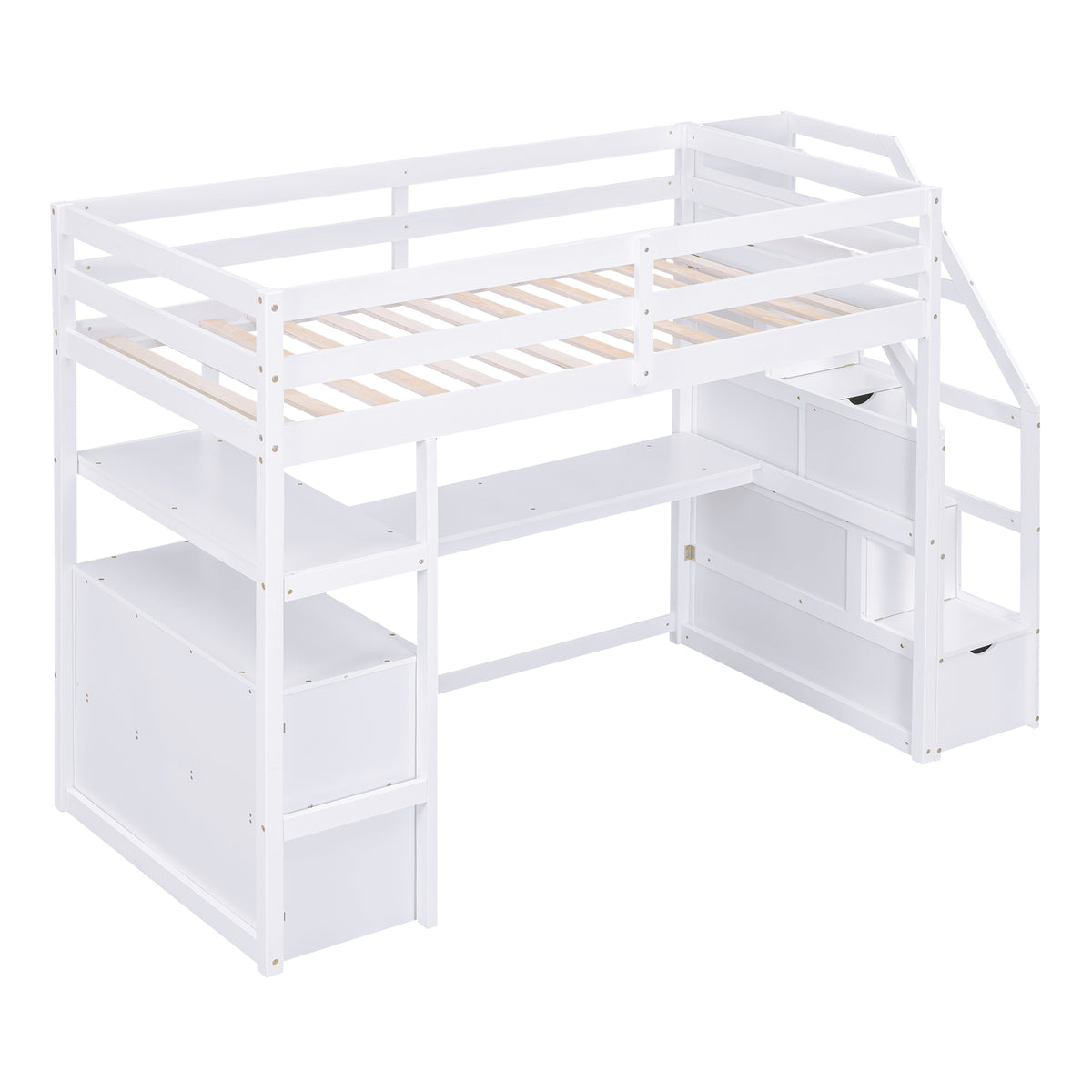 Twin Loft Bed with Storage Staircase White