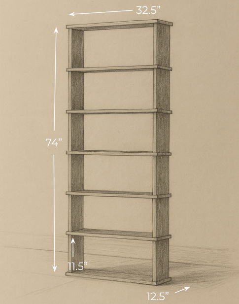 6 shelf bookcase in red oak