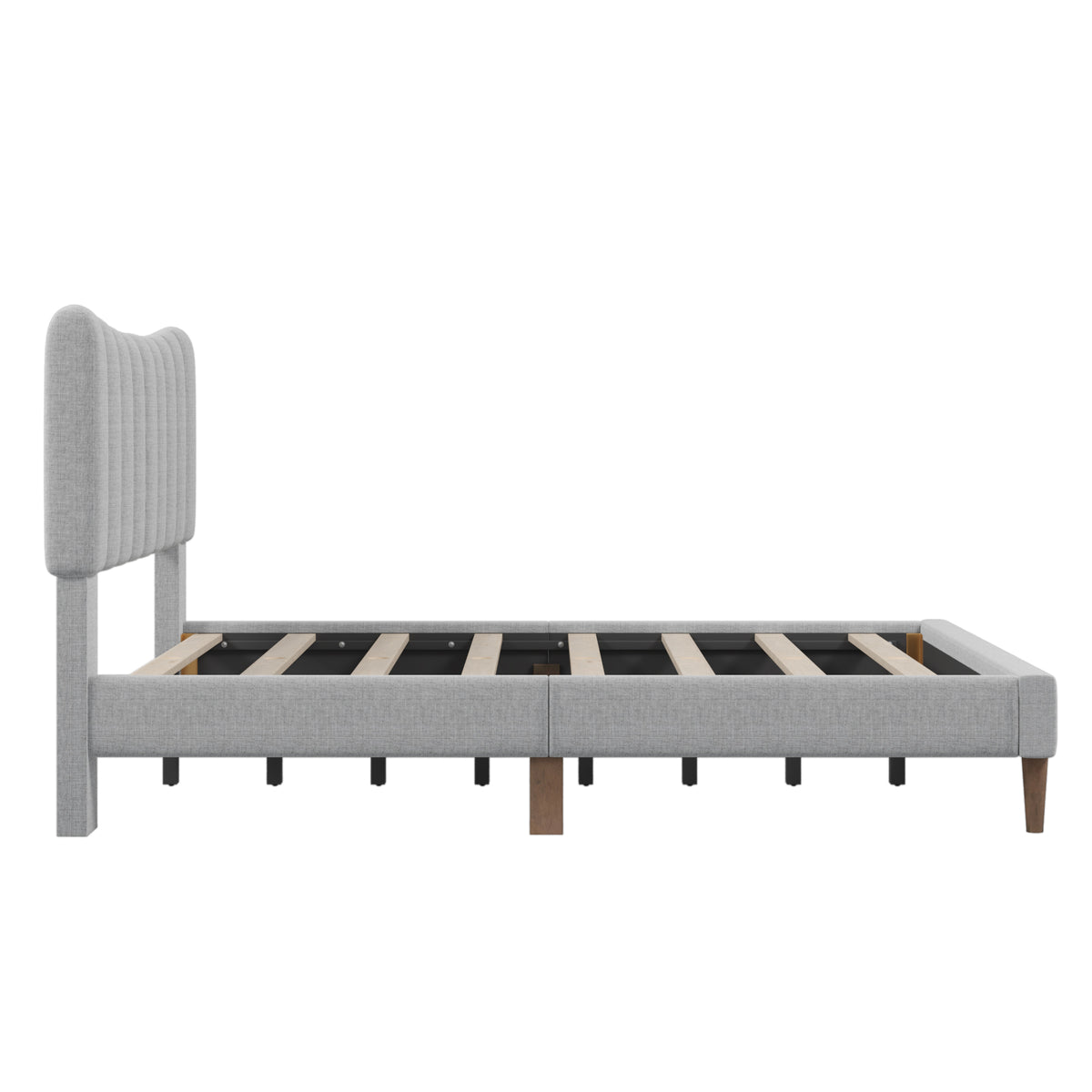 Upholstered Platform Bed with Vertical Channel Headboard Gray