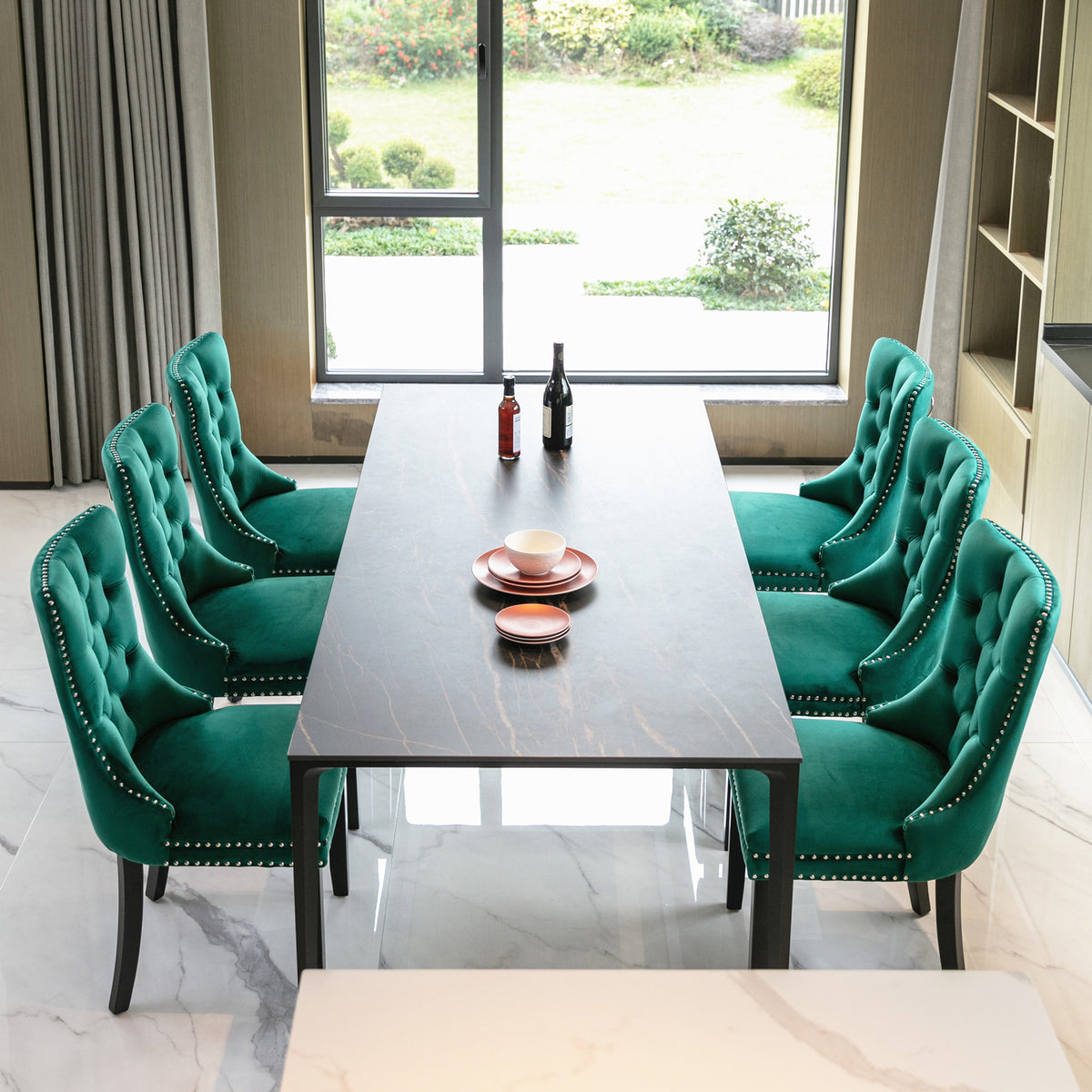 Nikki Tufted Linen Dining Chair Set (2 pcs) – Green