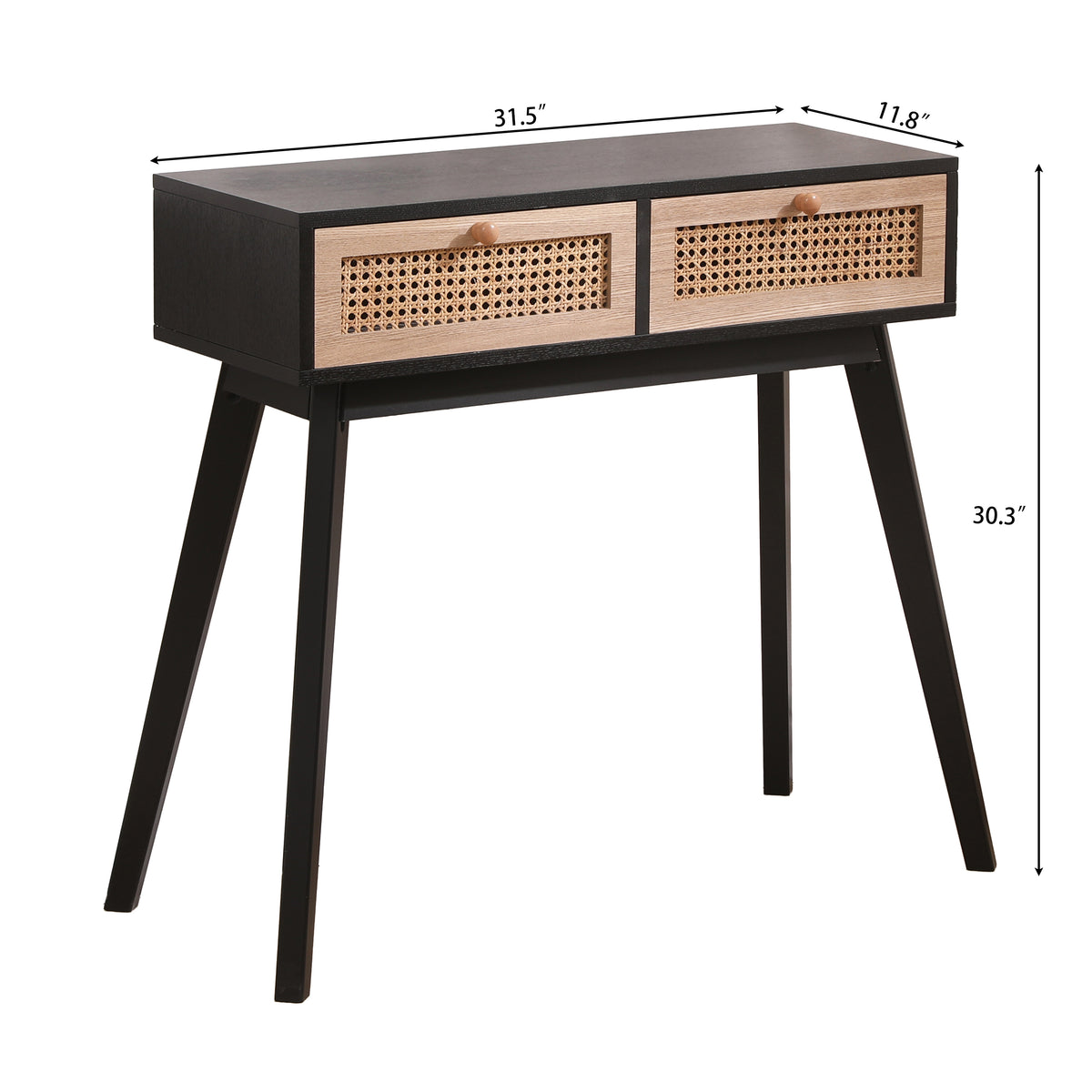 Rattan Side Table with Solid Wood Legs
