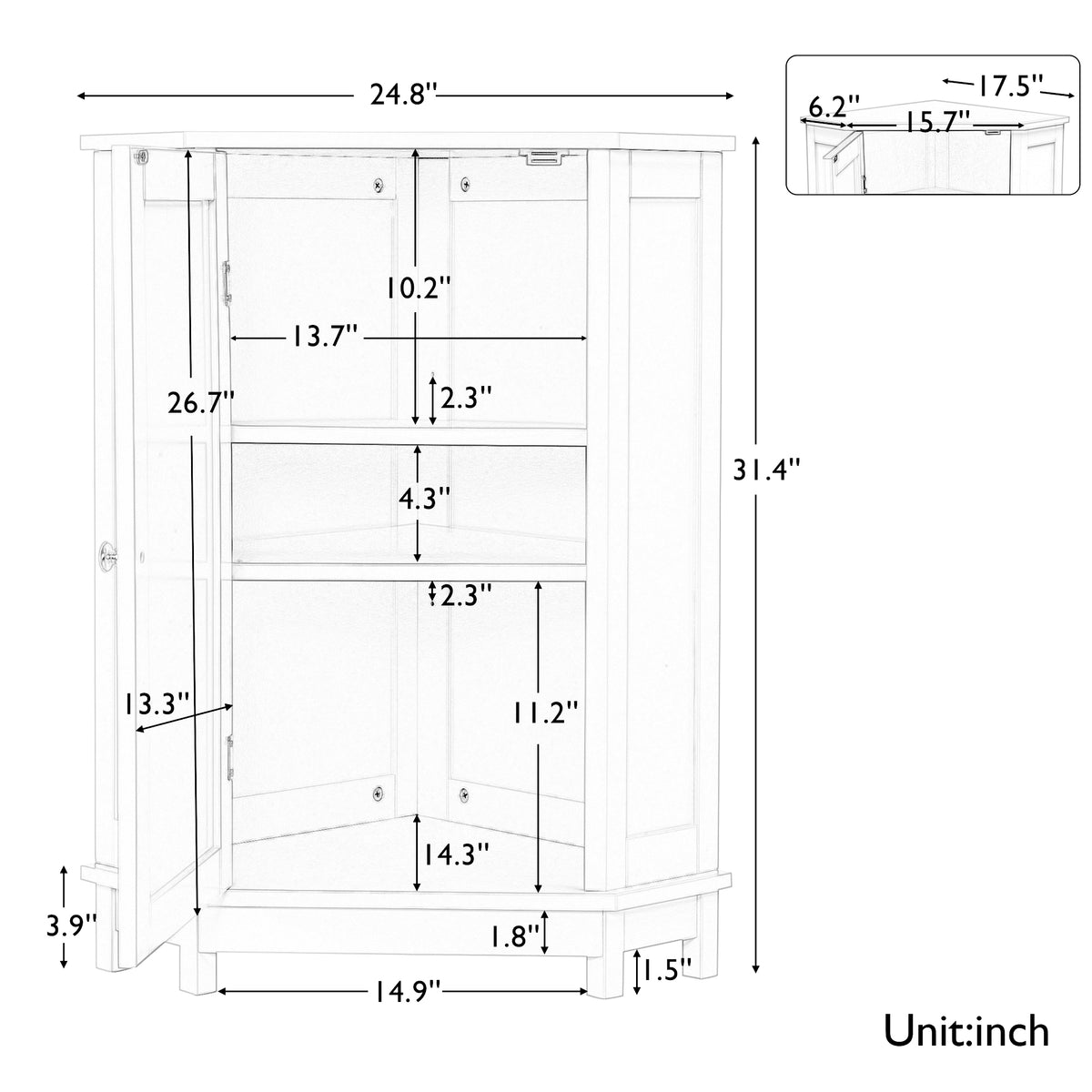 White Corner Bathroom Storage Cabinet Adjustable Shelves
