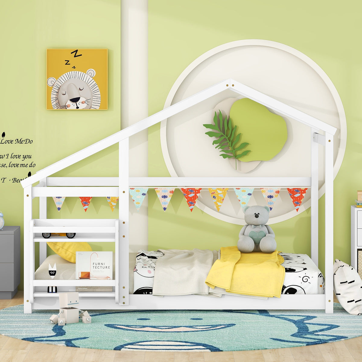 Twin Platform Bed White Finish