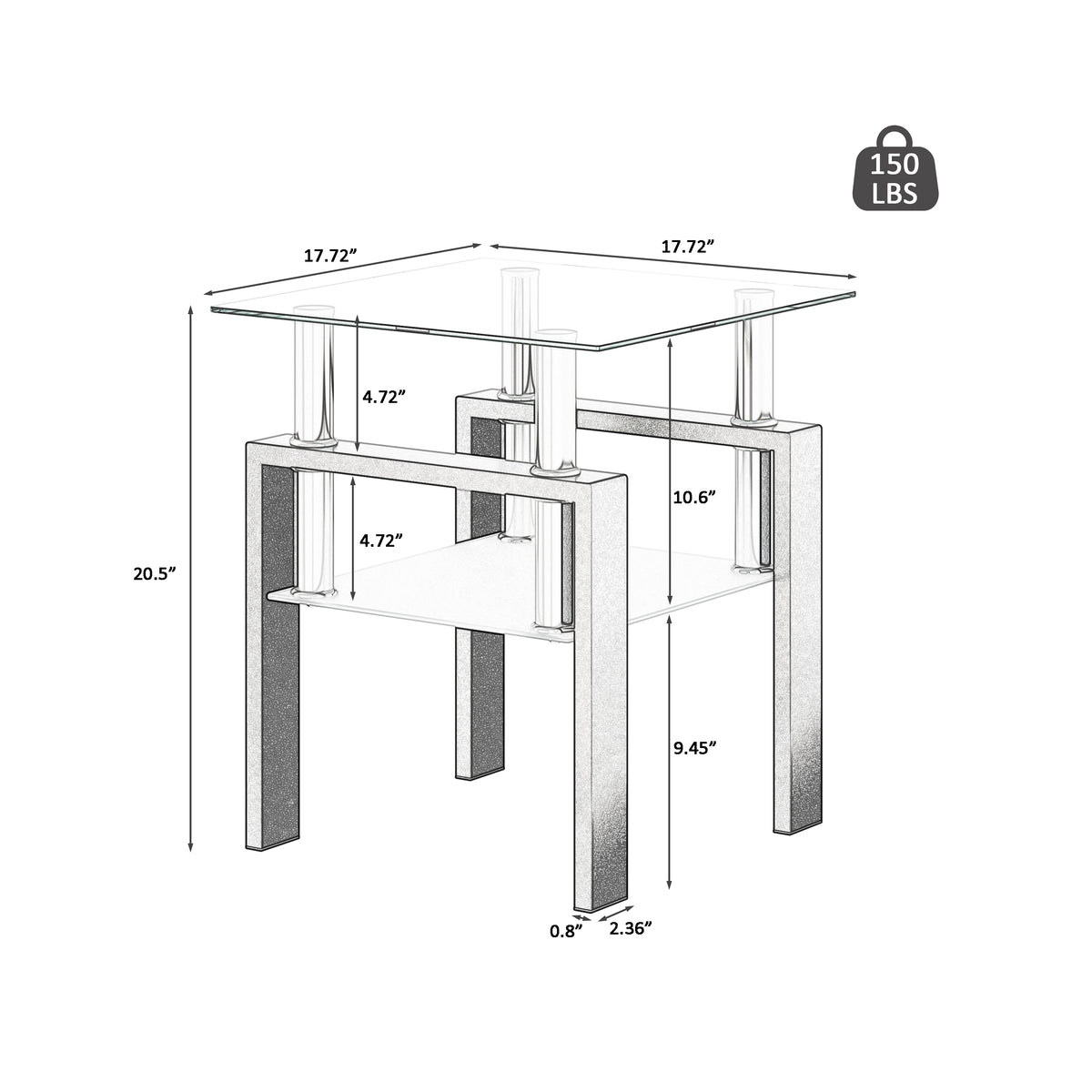 Modern Tempered Glass Coffee Table Black Frame