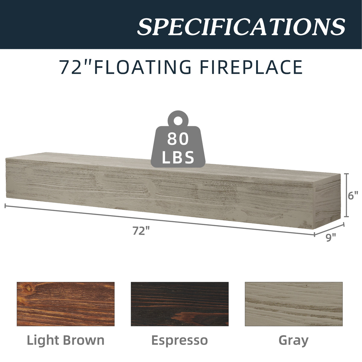 72-Inch Rustic Wood Floating Mantel Shelf Espresso