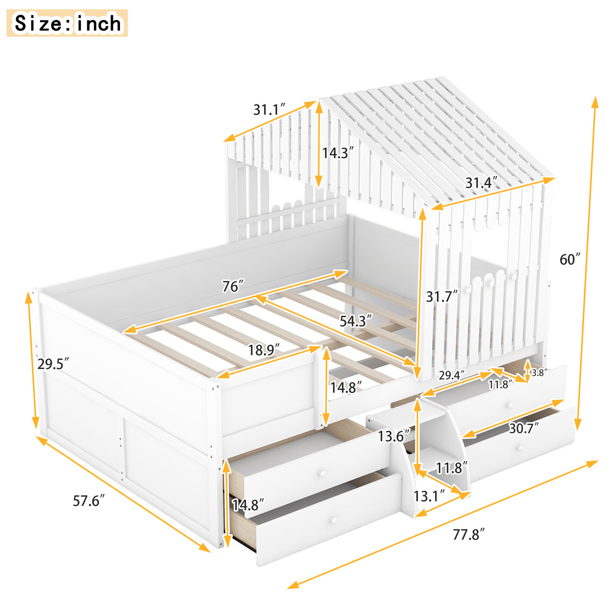 Full Loft Bed with Drawers White