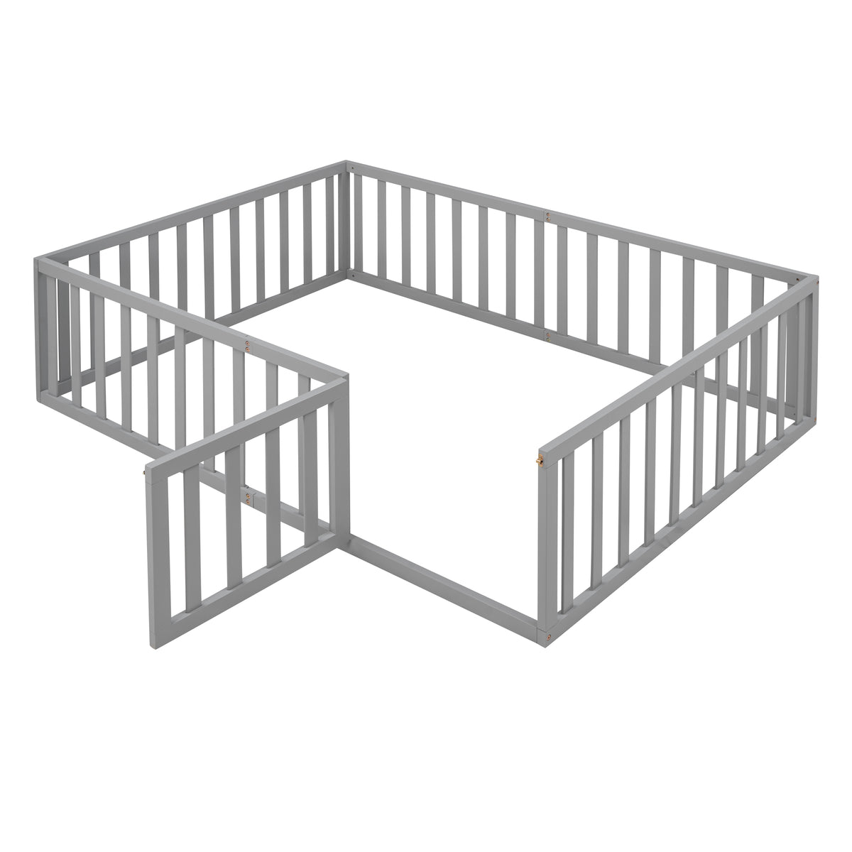 Full Wood Platform Bed with Fence Gray