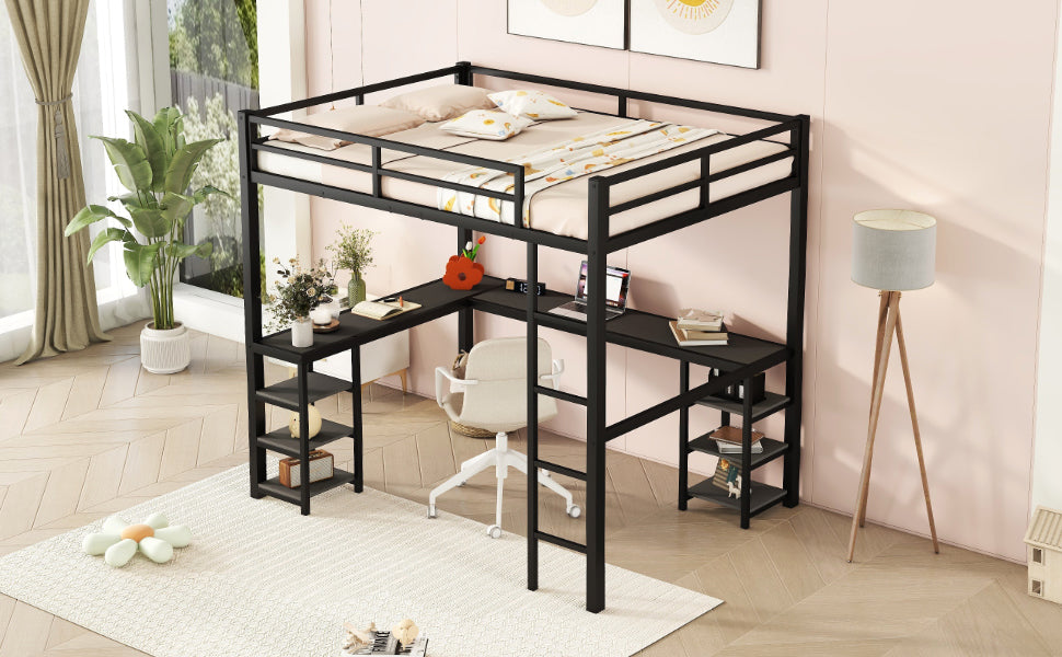 Loft Bed with Ladder and Guardrail Black
