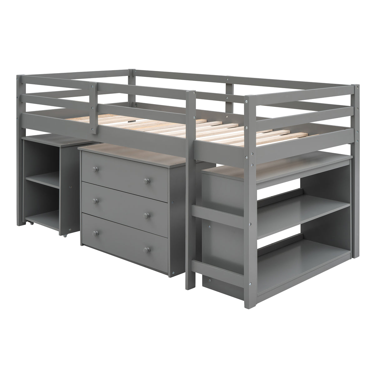 Twin Loft Bed with Desk Gray