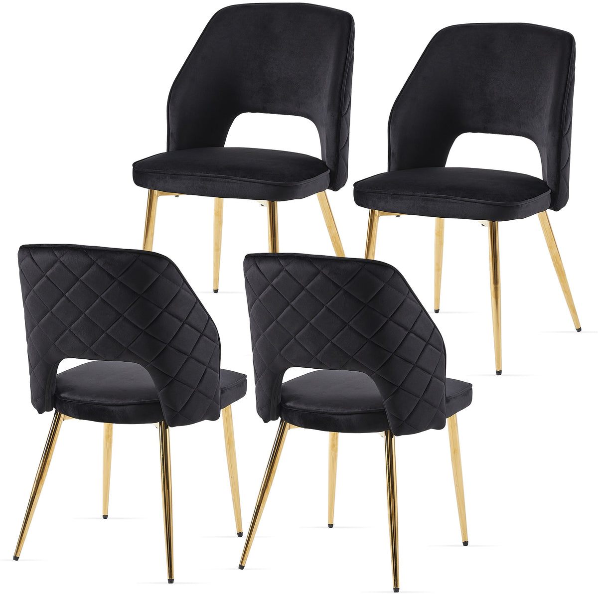 Black Velvet Dining Chairs Set of 4 Modern