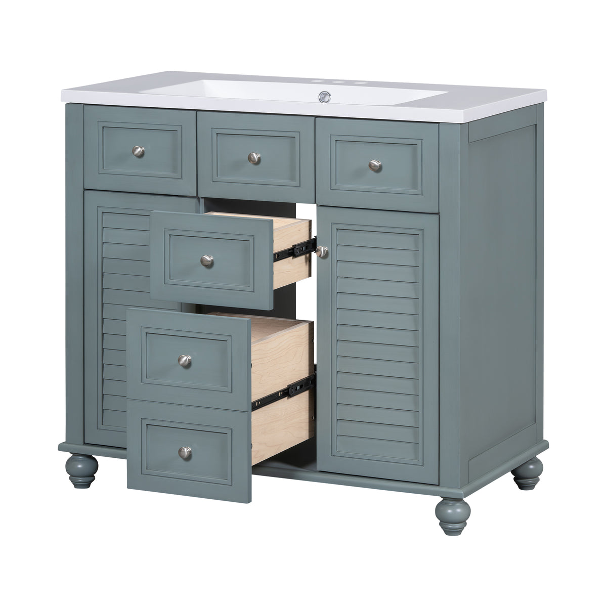 36-Inch Blue Bathroom Vanity with Resin Sink and Drawers