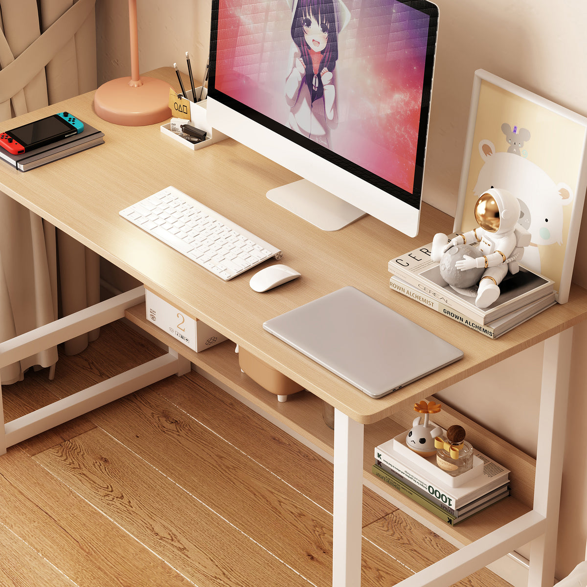 Compact Wooden Study Desk with Storage Shelf