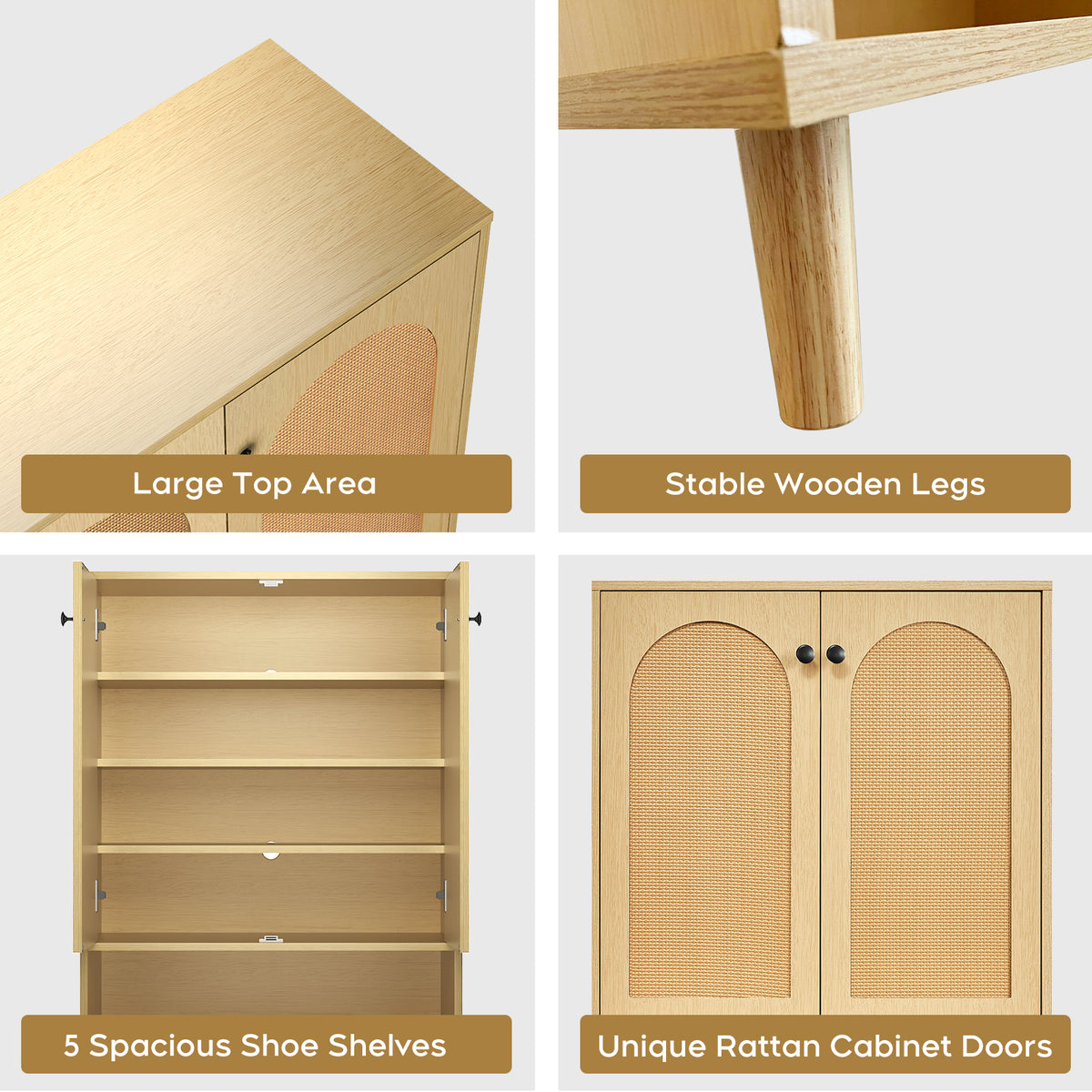 Natural Shoe Cabinet with Adjustable Shelves