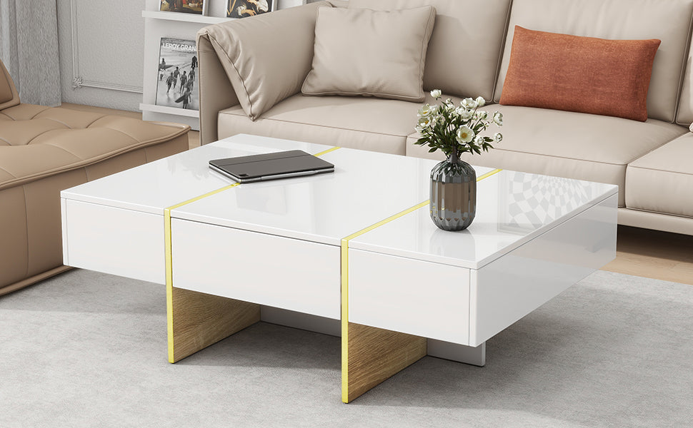 Multifunctional Table with Drawers Gold Finish