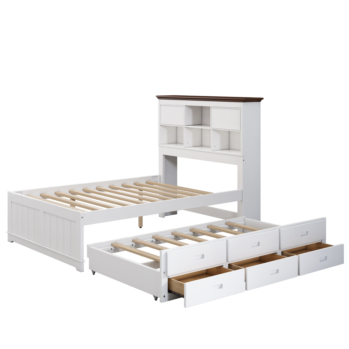 Pine Captain Bookcase Bed White Walnut