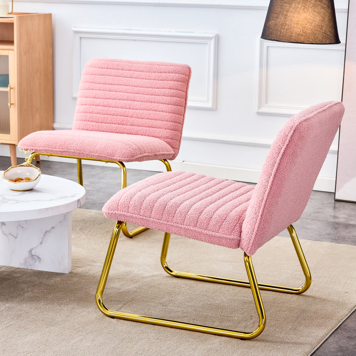 Blush Fabric Accent Chair – Gold Legs