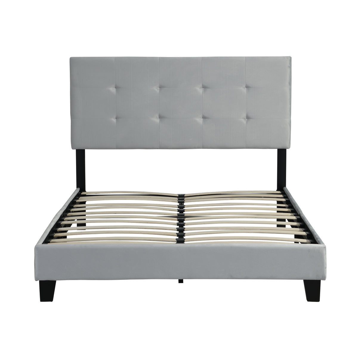 Full Upholstered Platform Bed – Gray Linen