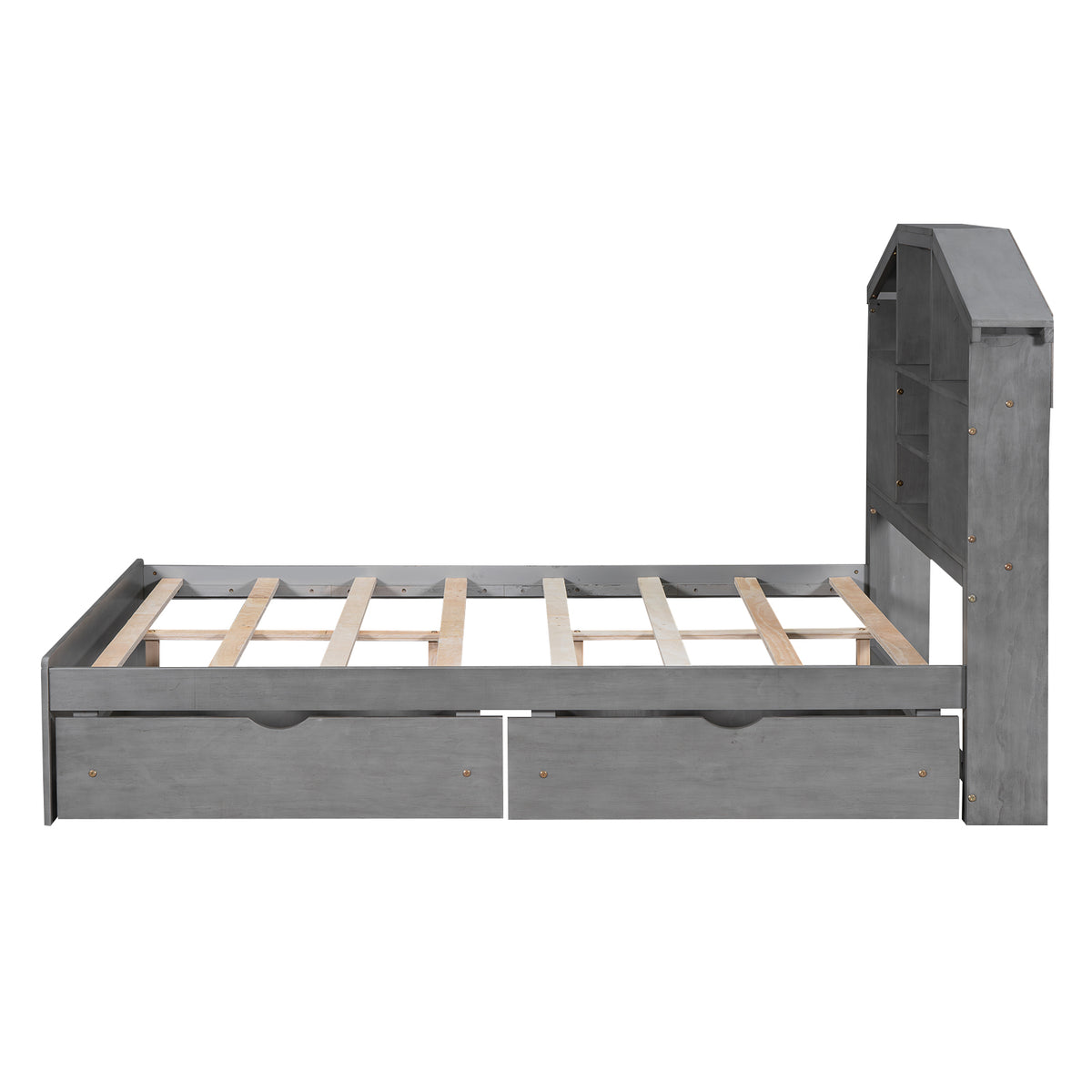 Full Platform Bed with Storage Headboard Gray