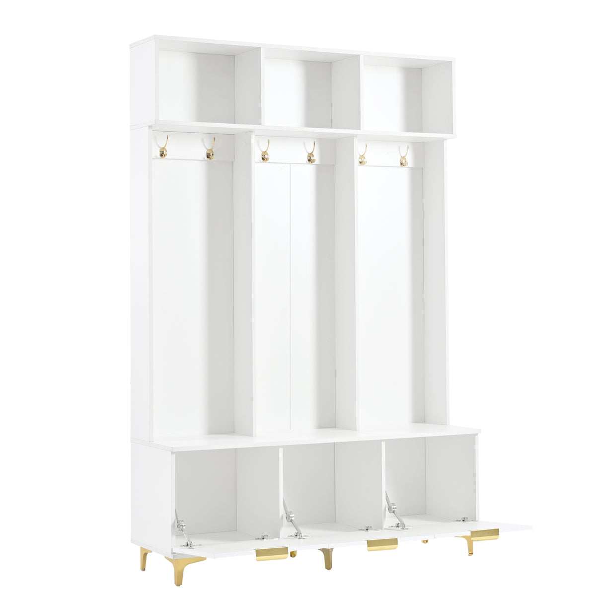 Luxury Storage Hall Bench with Gold Hooks Gray