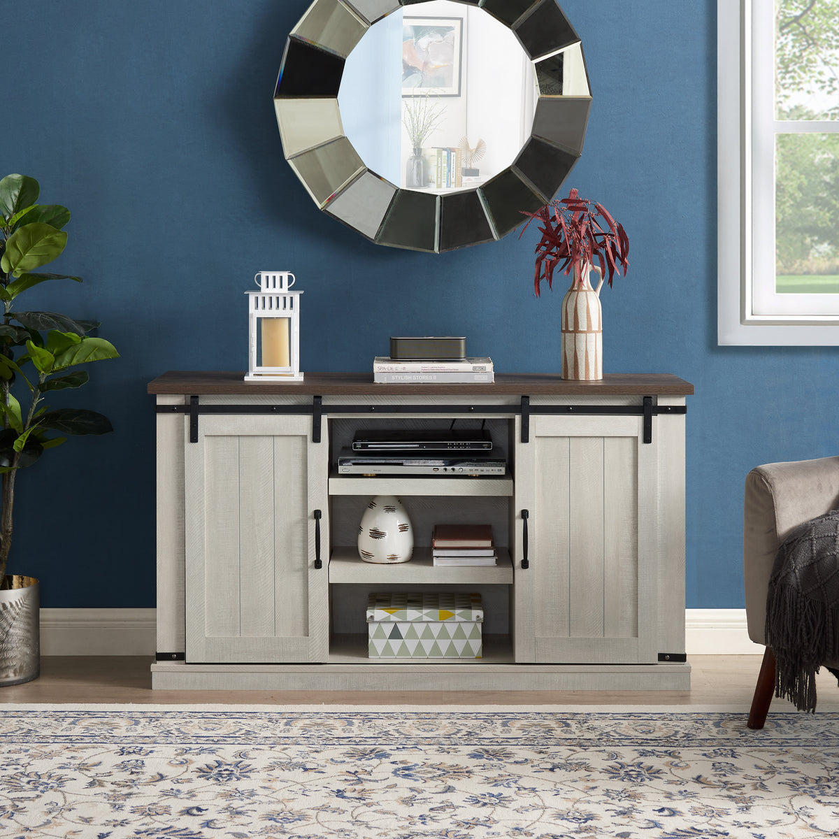 Farmhouse Media Console for TV White