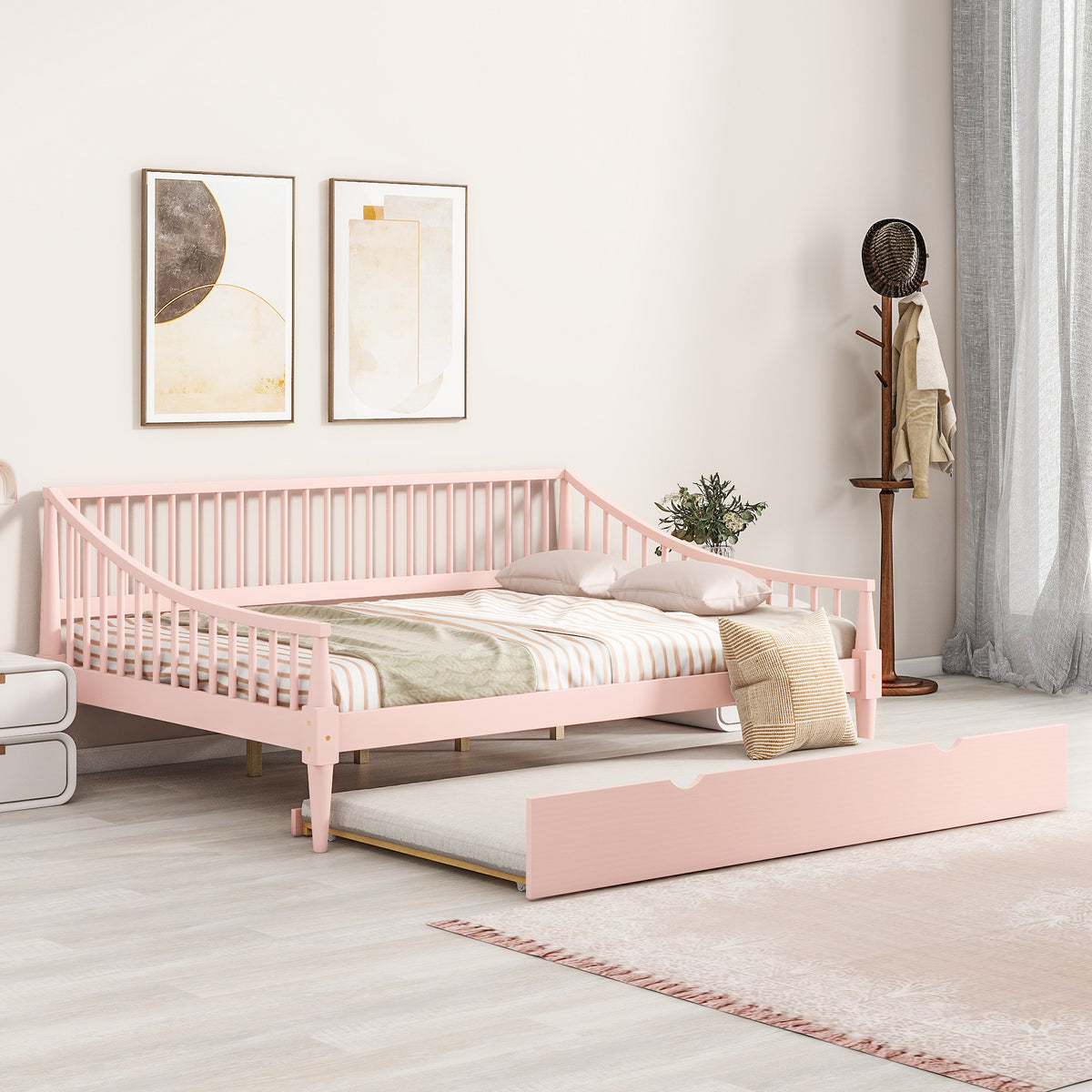 Full Daybed with Trundle Pink Finish