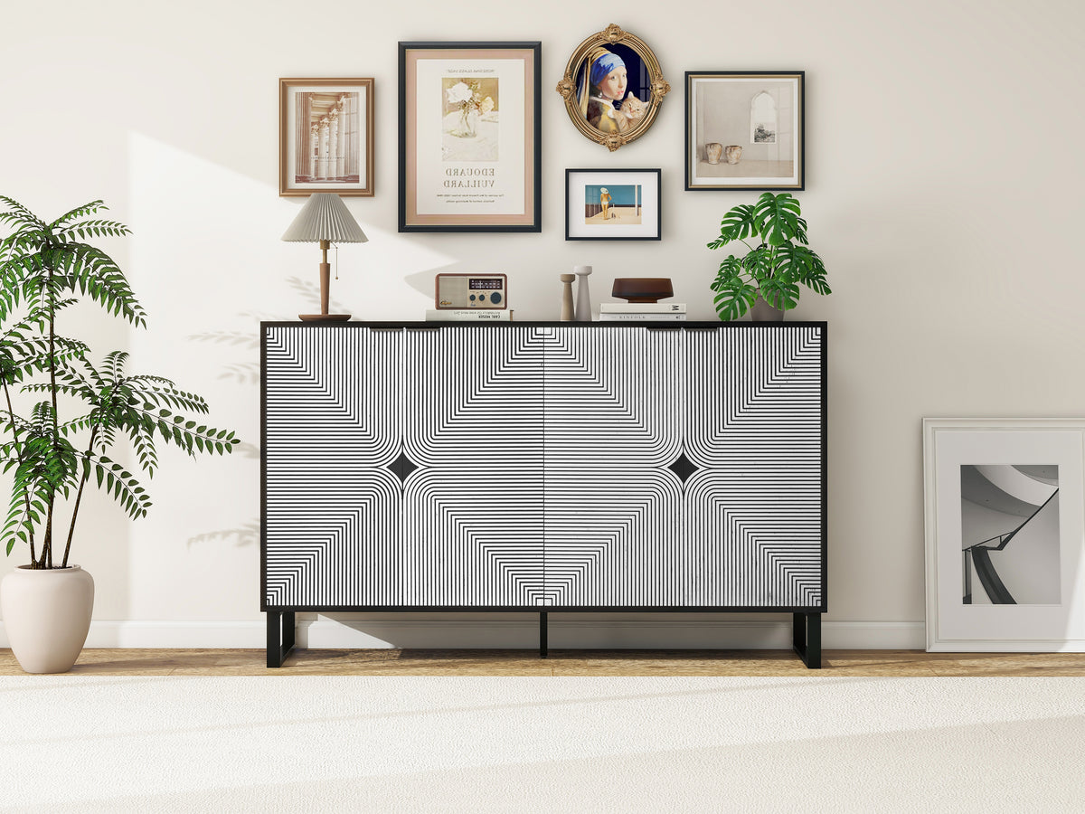 Striped 4-Door Buffet Cabinet
