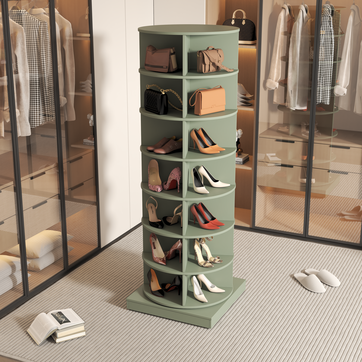 7-Layer 360° Rotating Shoe Rack Green