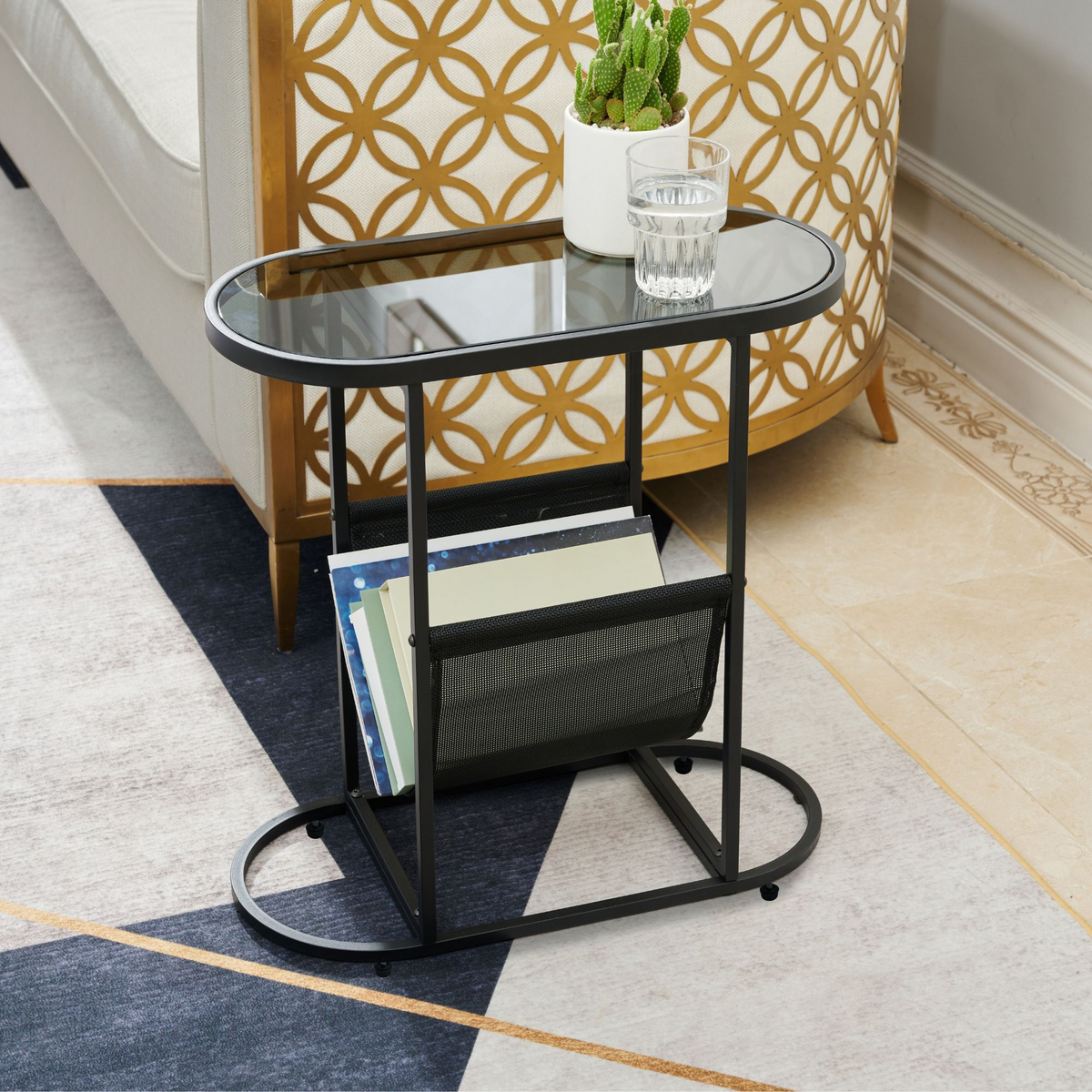 Oval Glass End Tables Set of 2