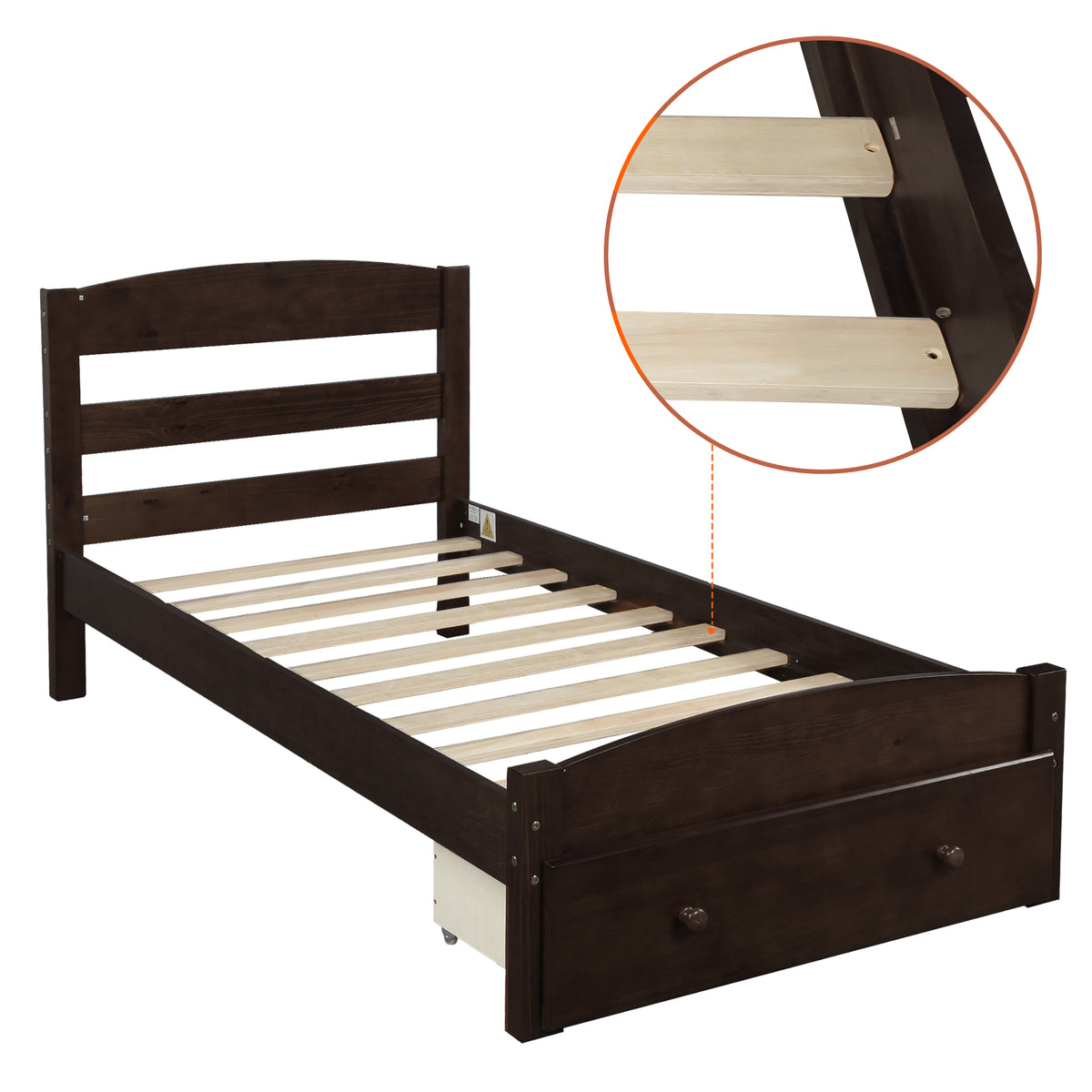 Espresso Twin Platform Bed with Storage Drawer